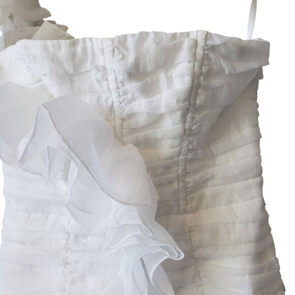 Eliya the Label White Ruched Ruffle Strap Vanuatu Midi Dress Bride Bachelorette - Picture 7 of 15